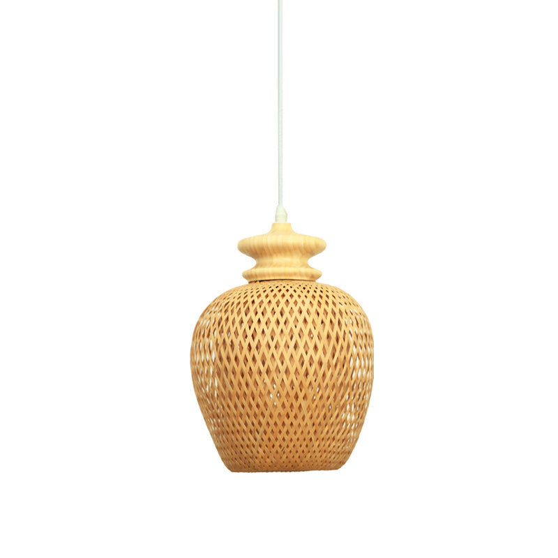 Urn Bamboo Suspension Lighting Traditionary 1 Bulb Wood Hanging Ceiling Light Clearhalo 'Ceiling Lights' 'Pendant Lights' 'Pendants' Lighting' 267981