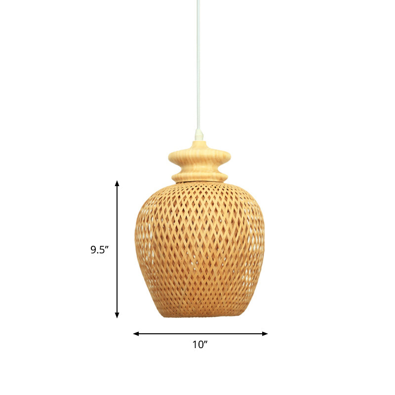 Urn Bamboo Suspension Lighting Traditionary 1 Bulb Wood Hanging Ceiling Light Clearhalo 'Ceiling Lights' 'Pendant Lights' 'Pendants' Lighting' 267982