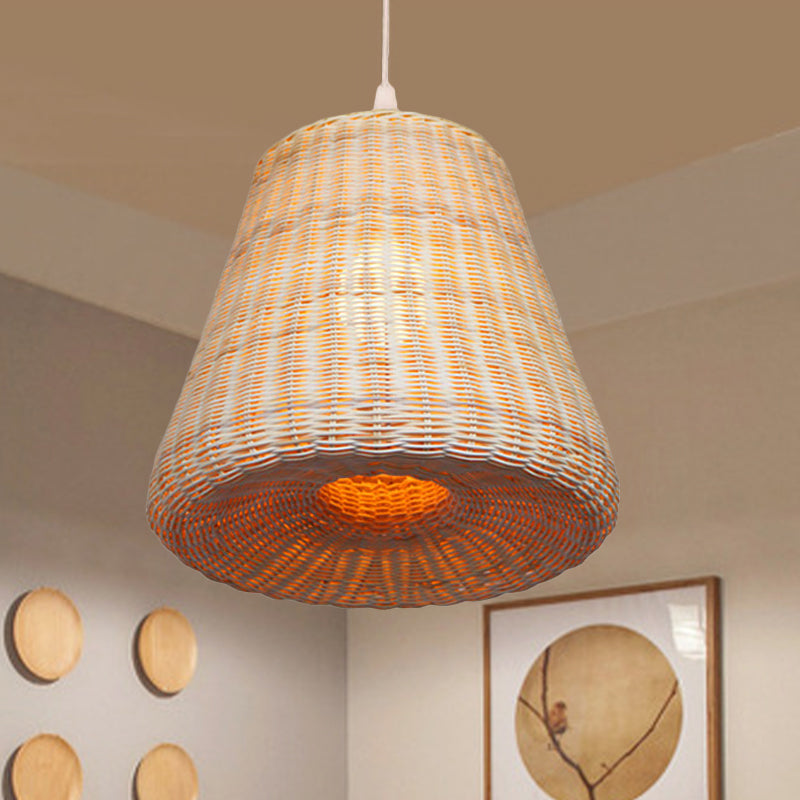 Tradition 1 Bulb Pendant Lighting Wood Cone Hanging Lamp Fixture with Bamboo Shade Clearhalo 'Ceiling Lights' 'Pendant Lights' 'Pendants' Lighting' 267992