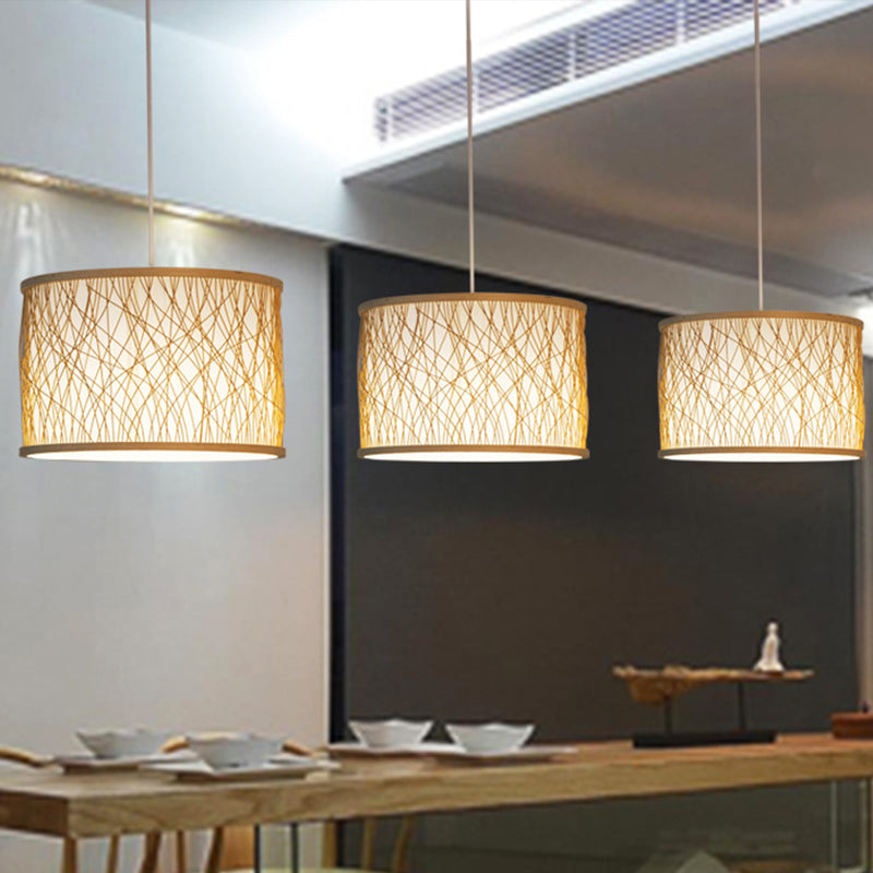 Modernism Cylindrical Pendant Lighting Bamboo 1 Bulb Hanging Light Fixture in Wood Clearhalo 'Ceiling Lights' 'Modern Pendants' 'Modern' 'Pendant Lights' 'Pendants' Lighting' 267998