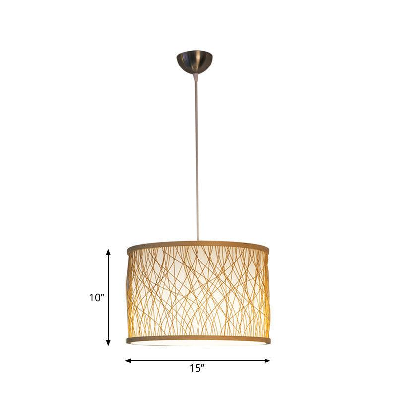 Modernism Cylindrical Pendant Lighting Bamboo 1 Bulb Hanging Light Fixture in Wood Clearhalo 'Ceiling Lights' 'Modern Pendants' 'Modern' 'Pendant Lights' 'Pendants' Lighting' 268002