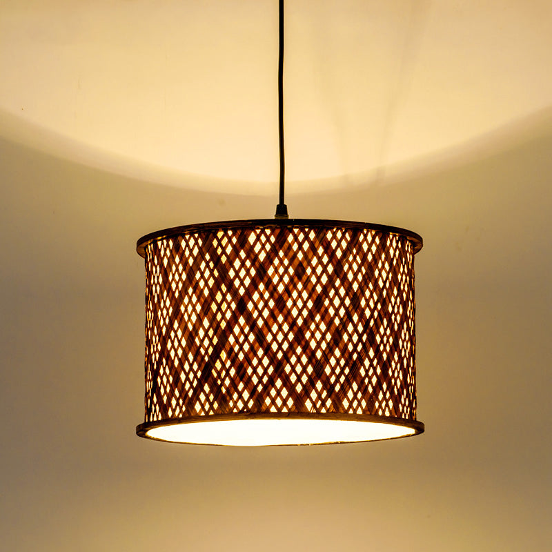 Dark Brown Woven Suspension Pendant Contemporary 1 Bulb Bamboo Hanging Light Kit Clearhalo 'Ceiling Lights' 'Pendant Lights' 'Pendants' Lighting' 268056