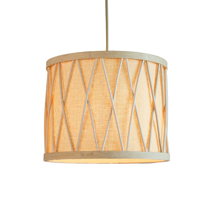 Bamboo Drum Ceiling Lamp Modern 1 Bulb Hanging Pendant Light in Beige for Living Room Clearhalo 'Ceiling Lights' 'Pendant Lights' 'Pendants' Lighting' 268066