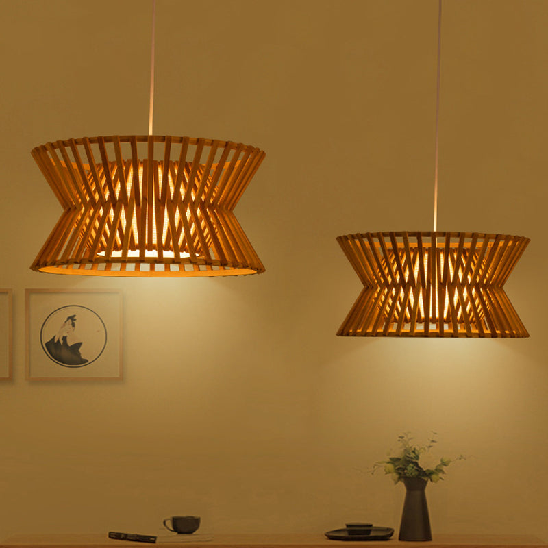 Wood Laser Cut Pendant Lighting Traditionary 1 Bulb Bamboo Hanging Ceiling Light Clearhalo 'Ceiling Lights' 'Pendant Lights' 'Pendants' Lighting' 268068