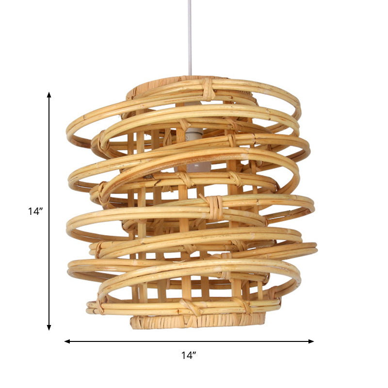 Wood Circle Hanging Lamp Retro 1 Head Bamboo Ceiling Pendant Light for Restaurant Clearhalo 'Ceiling Lights' 'Pendant Lights' 'Pendants' Lighting' 268086