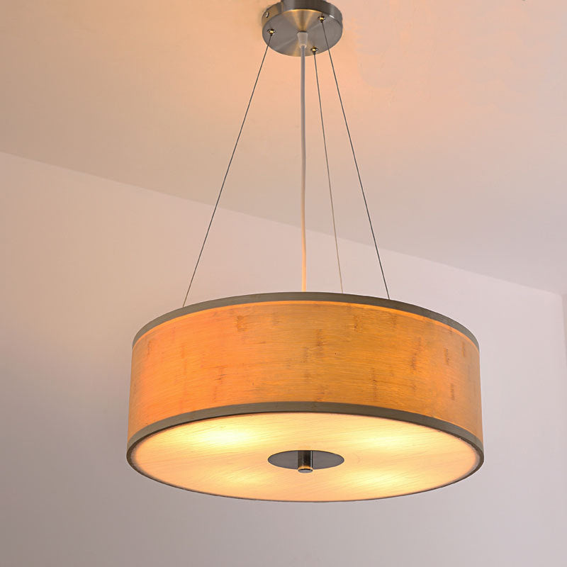 Contemporary Drum Hanging Light Bamboo 1 Bulb Ceiling Pendant Lamp in Wood with Recessed Diffuser Clearhalo 'Ceiling Lights' 'Pendant Lights' 'Pendants' Lighting' 268109