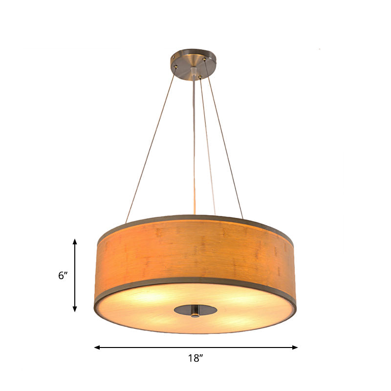 Contemporary Drum Hanging Light Bamboo 1 Bulb Ceiling Pendant Lamp in Wood with Recessed Diffuser Clearhalo 'Ceiling Lights' 'Pendant Lights' 'Pendants' Lighting' 268112