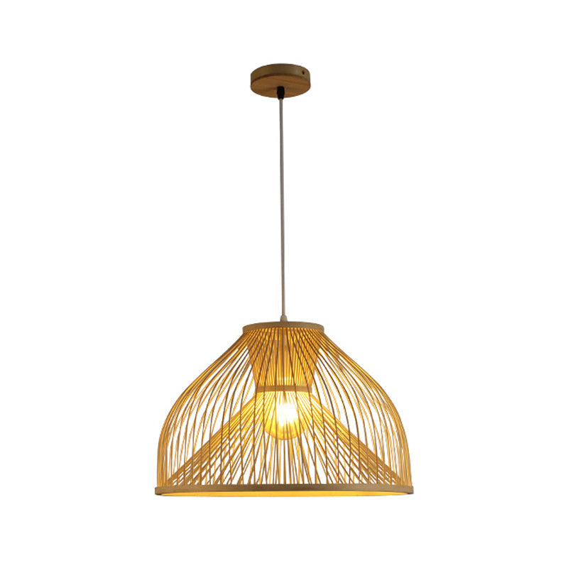 Bamboo Dome Suspension Pendant Light Contemporary 1 Head Wood Hanging Ceiling Light Clearhalo 'Ceiling Lights' 'Pendant Lights' 'Pendants' Lighting' 268117