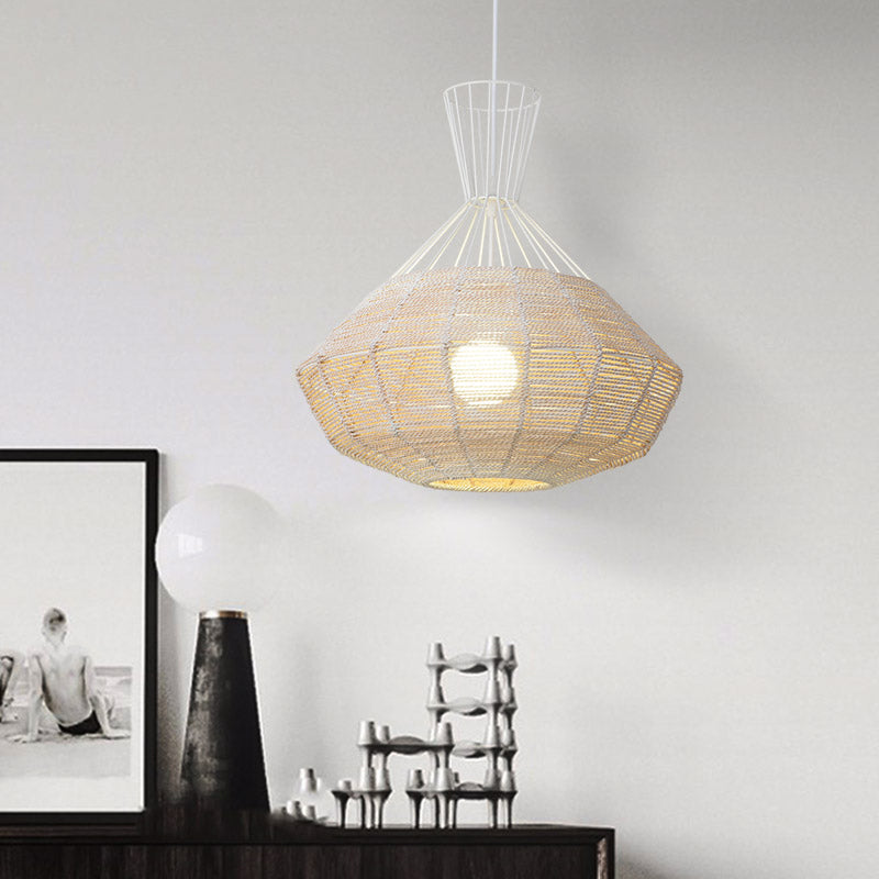 Diamond Suspension Lighting Traditional Rattan 1 Bulb 14