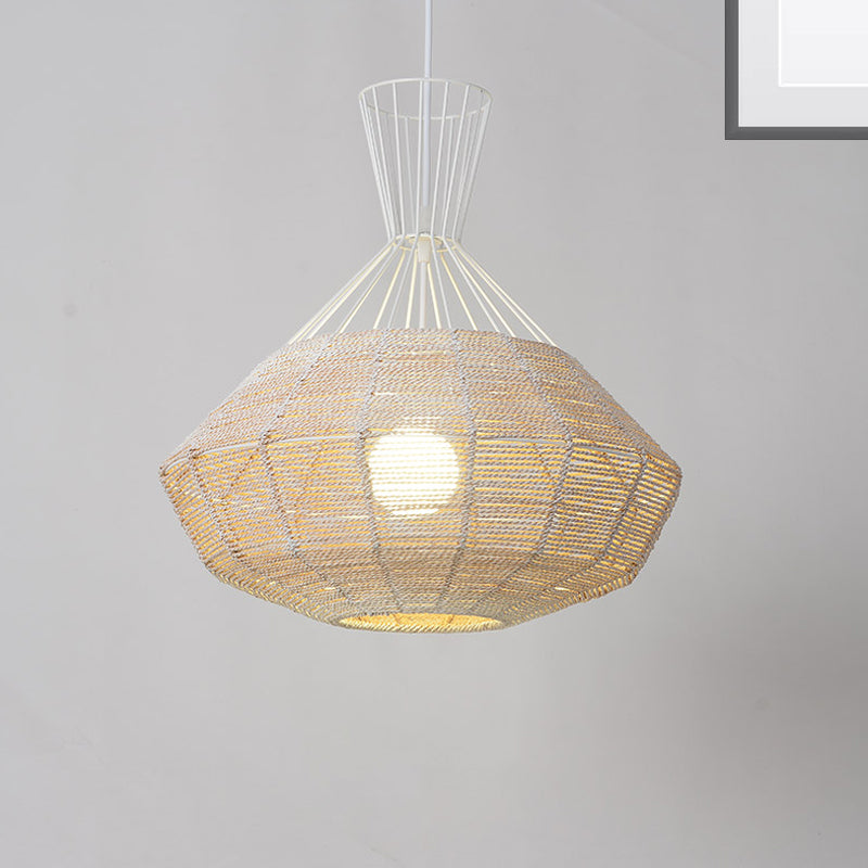 Diamond Suspension Lighting Traditional Rattan 1 Bulb 14