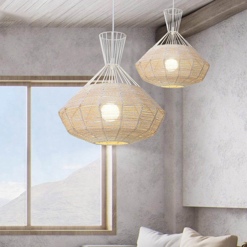 Diamond Suspension Lighting Traditional Rattan 1 Bulb 14