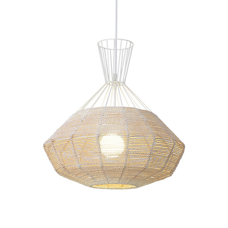 Diamond Suspension Lighting Traditional Rattan 1 Bulb 14