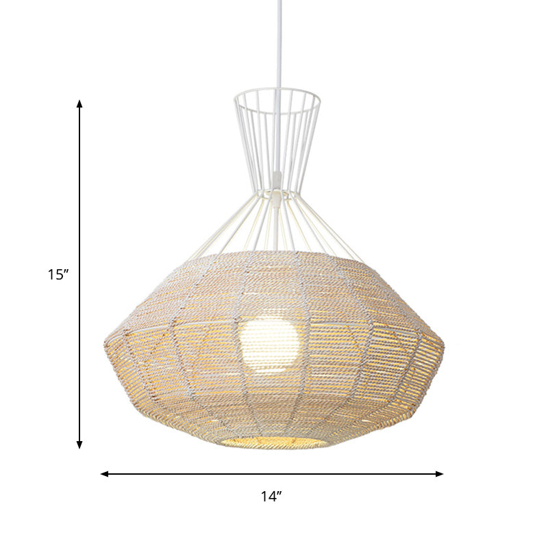 Diamond Suspension Lighting Traditional Rattan 1 Bulb 14