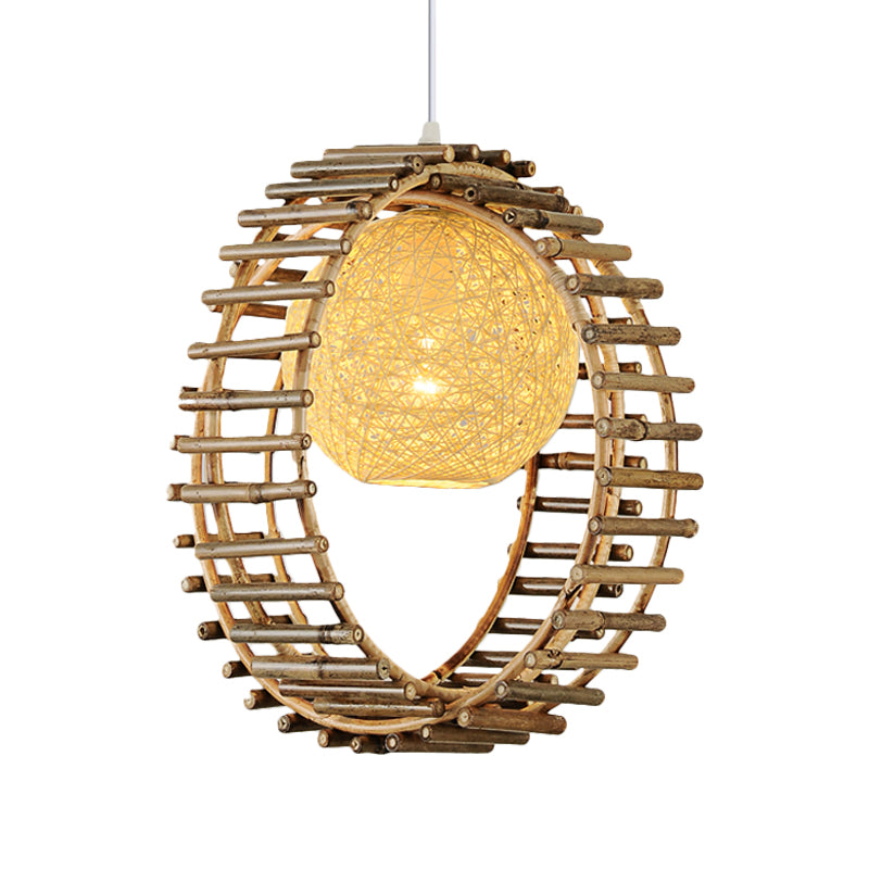 Bamboo Circular Suspension Pendant Contemporary 1 Head Beige Hanging Ceiling Light Clearhalo 'Ceiling Lights' 'Pendant Lights' 'Pendants' Lighting' 268190