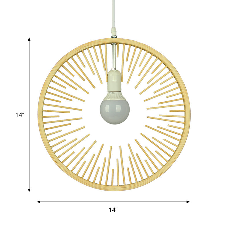 Wood Round Pendant Lighting Simple Bamboo 1 Bulb Hanging Lamp Kit for Restaurant Clearhalo 'Ceiling Lights' 'Pendant Lights' 'Pendants' Lighting' 268196