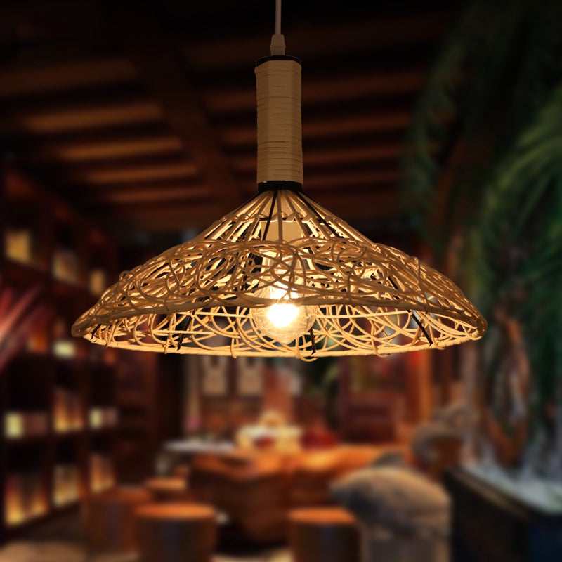 Cone Ceiling Light Asian Rattan 1 Bulb Wood Pendant Light Fixture for Living Room Clearhalo 'Ceiling Lights' 'Pendant Lights' 'Pendants' Lighting' 268197