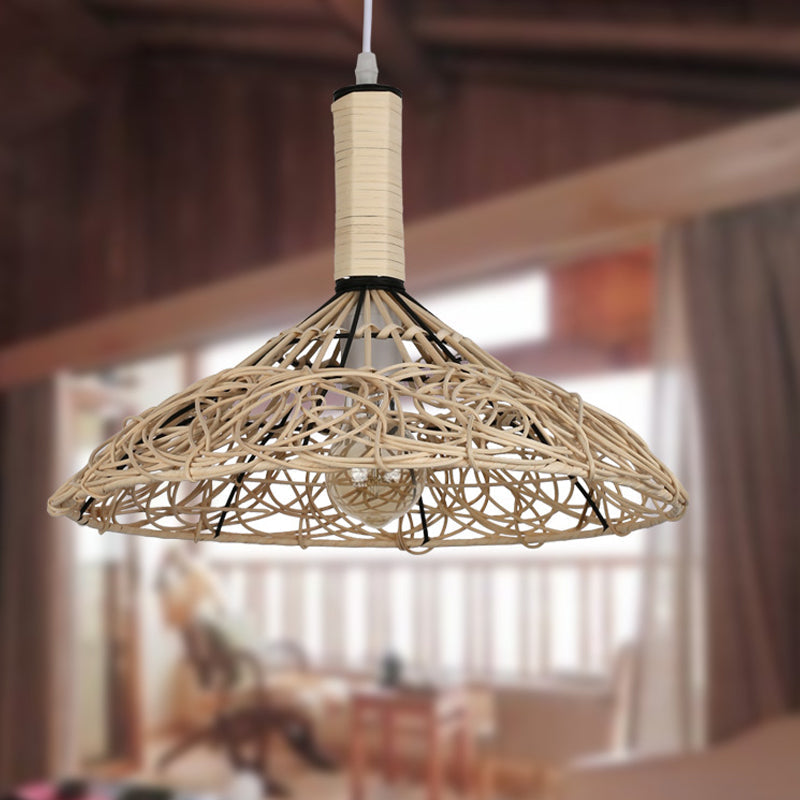 Cone Ceiling Light Asian Rattan 1 Bulb Wood Pendant Light Fixture for Living Room Clearhalo 'Ceiling Lights' 'Pendant Lights' 'Pendants' Lighting' 268198