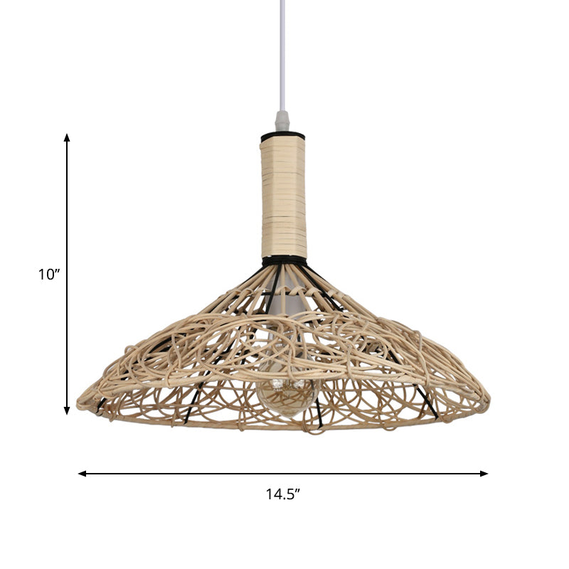 Cone Ceiling Light Asian Rattan 1 Bulb Wood Pendant Light Fixture for Living Room Clearhalo 'Ceiling Lights' 'Pendant Lights' 'Pendants' Lighting' 268201