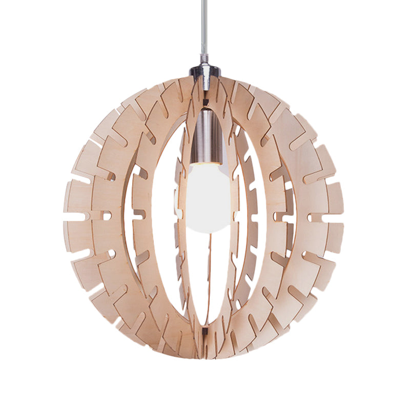 Globe Suspension Pendant Light Contemporary Wood 1 Bulb Beige Hanging Light Fixture Clearhalo 'Ceiling Lights' 'Pendant Lights' 'Pendants' Lighting' 268212