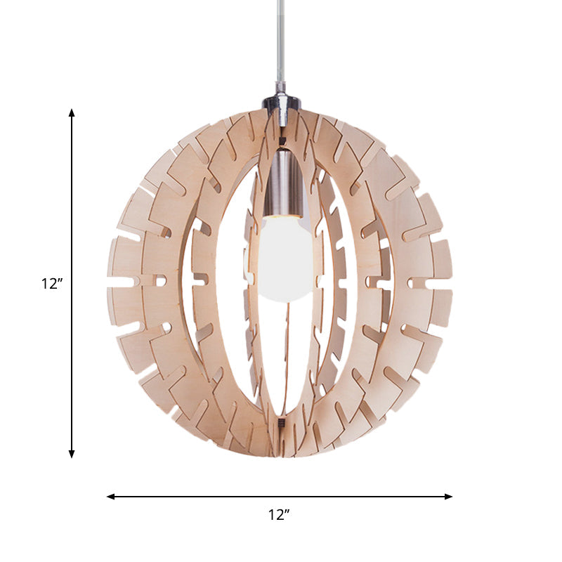 Globe Suspension Pendant Light Contemporary Wood 1 Bulb Beige Hanging Light Fixture Clearhalo 'Ceiling Lights' 'Pendant Lights' 'Pendants' Lighting' 268213