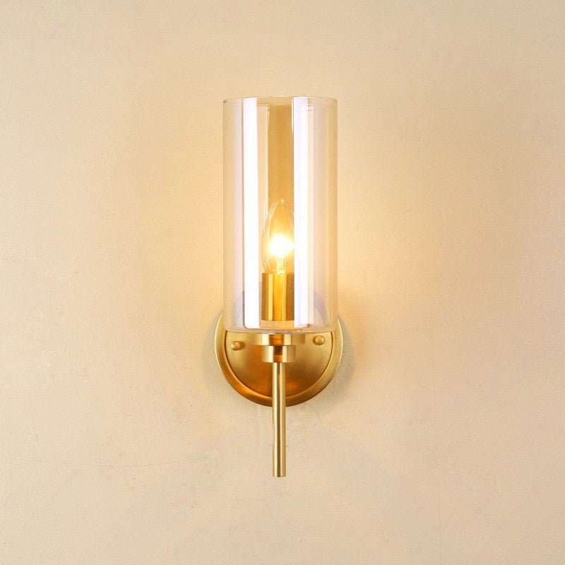 Colonial Cylinder Wall Mount Light Single Bulb Clear Glass Wall Lighting Fixture in Brass Brass Clearhalo 'Wall Lamps & Sconces' 'Wall Lights' Lighting' 268253