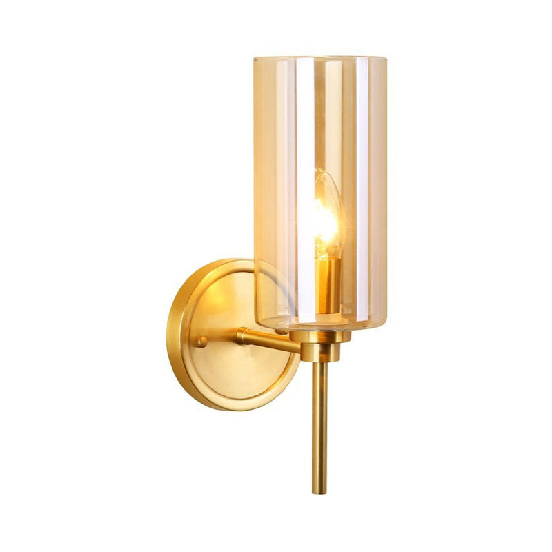 Colonial Cylinder Wall Mount Light Single Bulb Clear Glass Wall Lighting Fixture in Brass Clearhalo 'Wall Lamps & Sconces' 'Wall Lights' Lighting' 268256