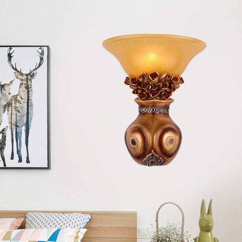 Vintage Vase Wall Sconce Light 1 Head Resin Bronze Finish Wall Mount Light Fixture Bronze Clearhalo 'Wall Lamps & Sconces' 'Wall Lights' Lighting' 268317