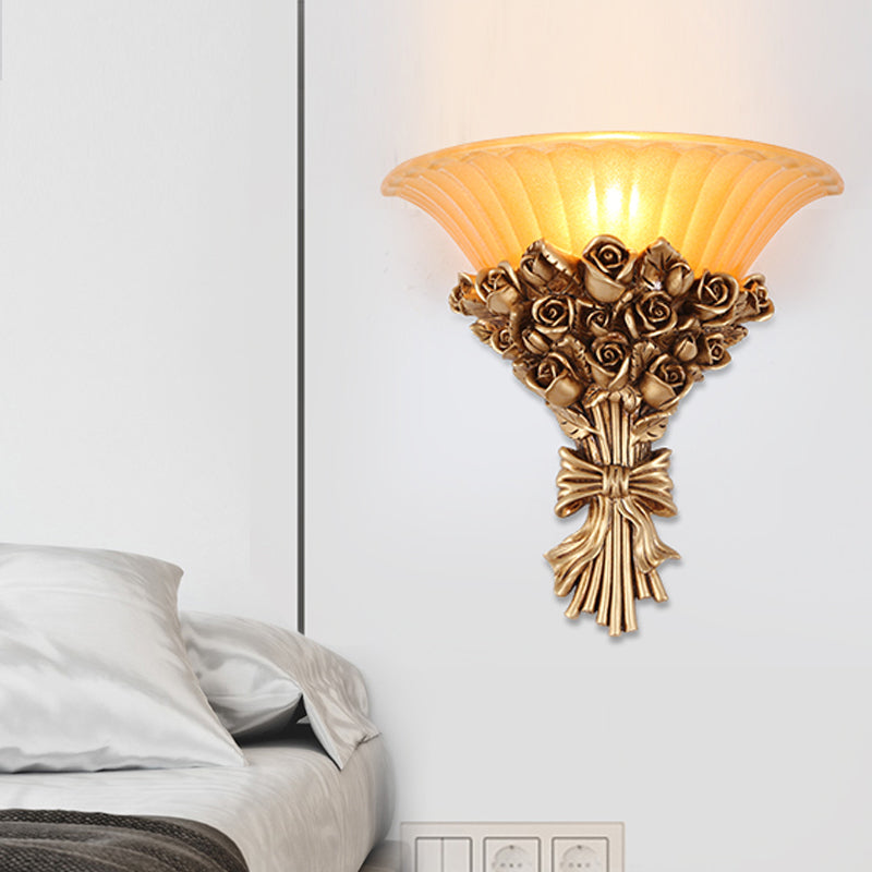 Gold Finish Bouquet Wall Mount Lamp Colonial Resin Single Light Wall Mounted Lamp Clearhalo 'Wall Lamps & Sconces' 'Wall Lights' Lighting' 268333