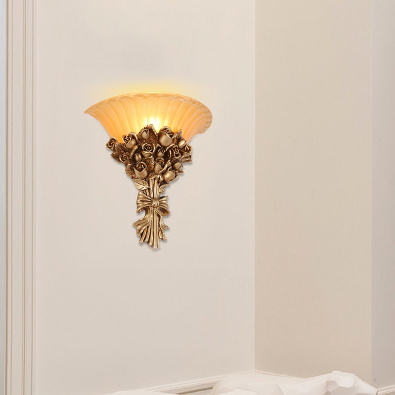 Gold Finish Bouquet Wall Mount Lamp Colonial Resin Single Light Wall Mounted Lamp Clearhalo 'Wall Lamps & Sconces' 'Wall Lights' Lighting' 268334