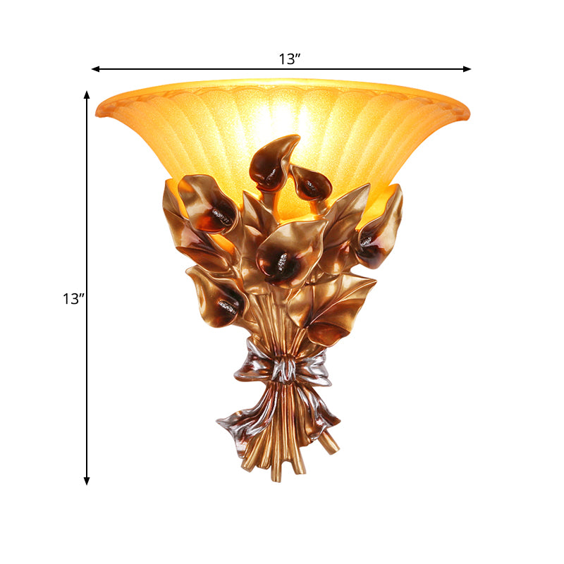 Sandblasted Glass Flared Wall Light Vintage Style 1 Bulb Golden Sconce Light Fixture Clearhalo 'Wall Lamps & Sconces' 'Wall Lights' Lighting' 268341