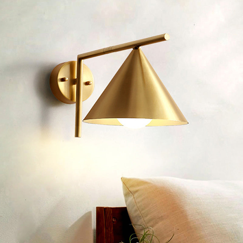 Cone Shape Sconce Light Modernist Iron 1 Bulb Golden Wall Mounted Lamp with Right Angle Arm Clearhalo 'Wall Lamps & Sconces' 'Wall Lights' Lighting' 268366