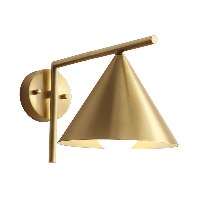 Cone Shape Sconce Light Modernist Iron 1 Bulb Golden Wall Mounted Lamp with Right Angle Arm Clearhalo 'Wall Lamps & Sconces' 'Wall Lights' Lighting' 268368