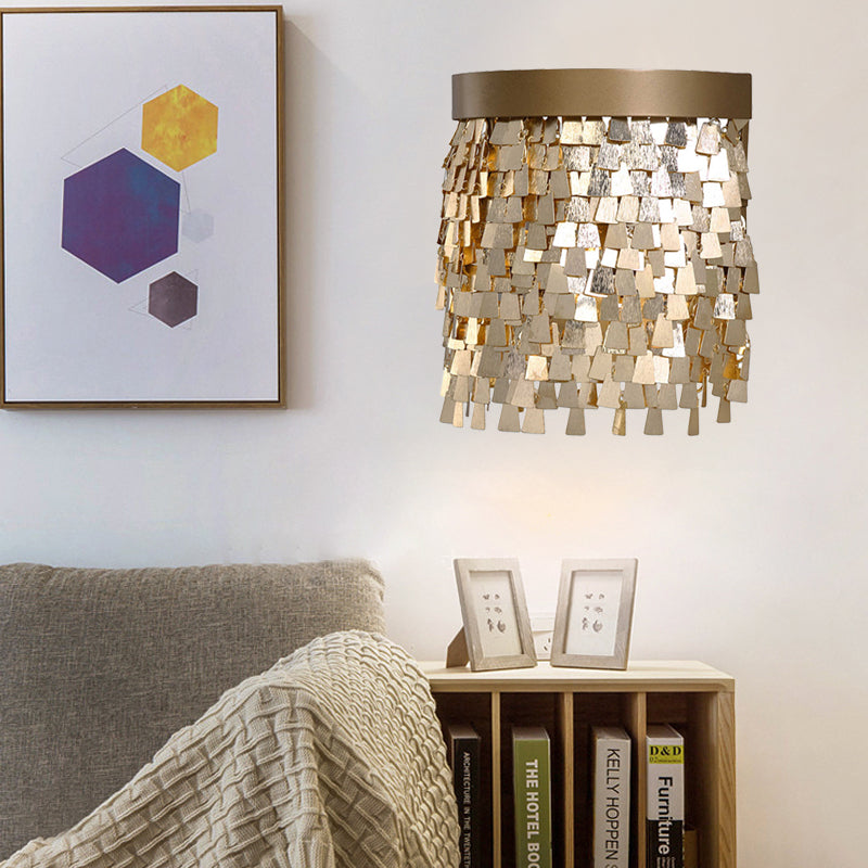 2-Light Sequin Flake Wall Lamp Modernist Gold Finish Aluminum Flush Mount Wall Light Gold Clearhalo 'Wall Lamps & Sconces' 'Wall Lights' Lighting' 268381