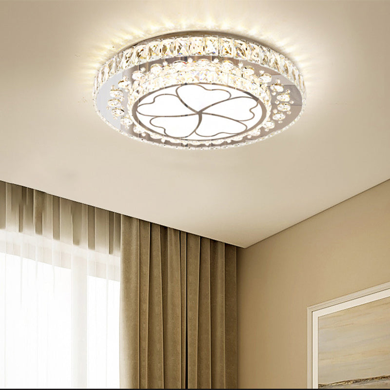 Tiered Crystal Flush Light Contemporary White LED Ceiling Lighting in Third Gear White Clearhalo 'Ceiling Lights' 'Close To Ceiling Lights' 'Close to ceiling' 'Flush mount' Lighting' 268620