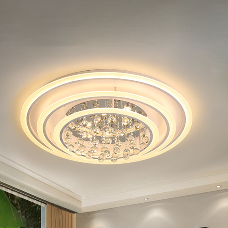White Round Ceiling Lamp Simple Acrylic and Crystal Ball LED Flush Mount Light in White Light/Remote Control Stepless Dimming White Clearhalo 'Ceiling Lights' 'Close To Ceiling Lights' 'Close to ceiling' 'Flush mount' Lighting' 268763