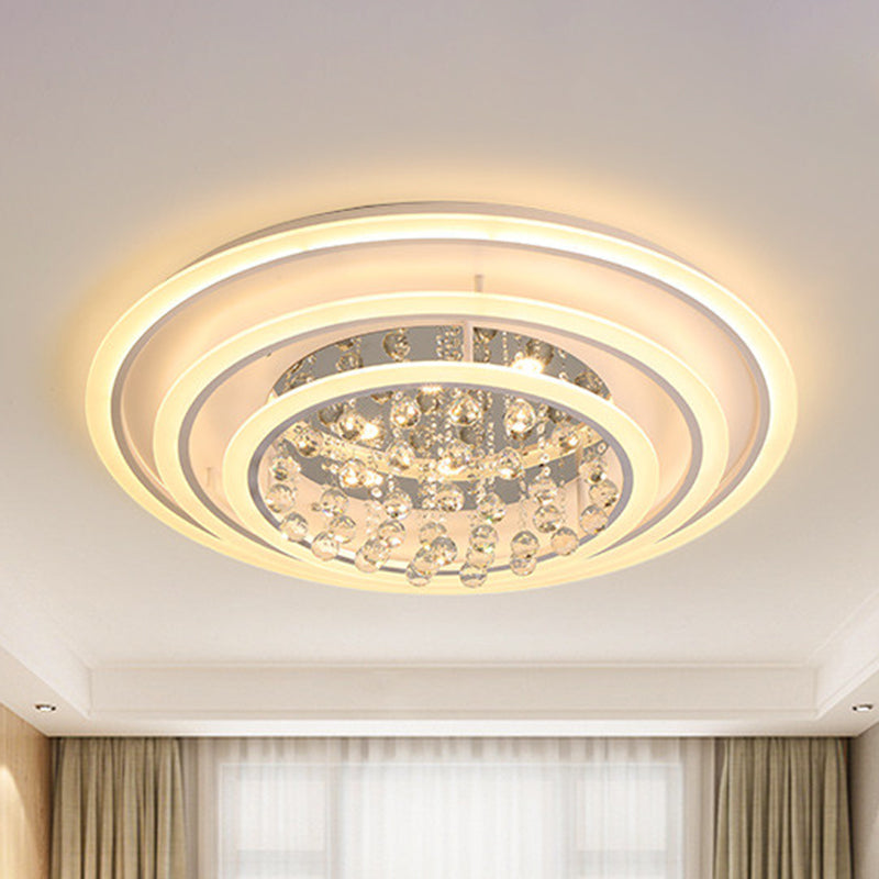 White Round Ceiling Lamp Simple Acrylic and Crystal Ball LED Flush Mount Light in White Light/Remote Control Stepless Dimming Clearhalo 'Ceiling Lights' 'Close To Ceiling Lights' 'Close to ceiling' 'Flush mount' Lighting' 268764