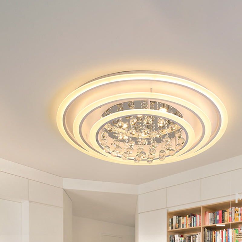 White Round Ceiling Lamp Simple Acrylic and Crystal Ball LED Flush Mount Light in White Light/Remote Control Stepless Dimming Clearhalo 'Ceiling Lights' 'Close To Ceiling Lights' 'Close to ceiling' 'Flush mount' Lighting' 268765