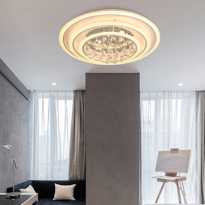 White Round Ceiling Lamp Simple Acrylic and Crystal Ball LED Flush Mount Light in White Light/Remote Control Stepless Dimming Clearhalo 'Ceiling Lights' 'Close To Ceiling Lights' 'Close to ceiling' 'Flush mount' Lighting' 268766