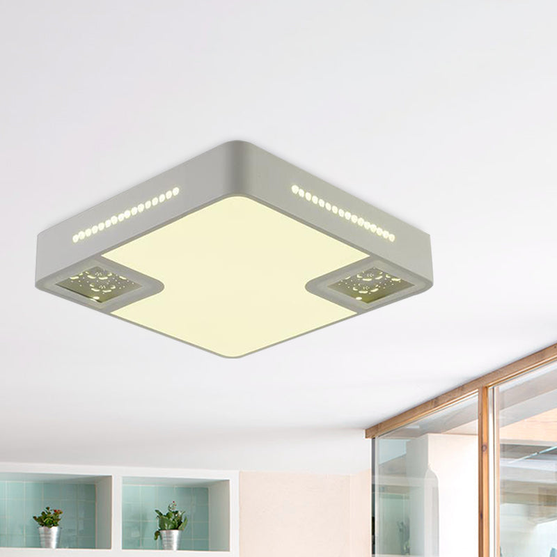 White Square Flush Mounted Light Simple Style Acrylic LED Close To Ceiling Lamp with Crystal Beaded Accent White Clearhalo 'Ceiling Lights' 'Close To Ceiling Lights' 'Close to ceiling' 'Flush mount' Lighting' 268813