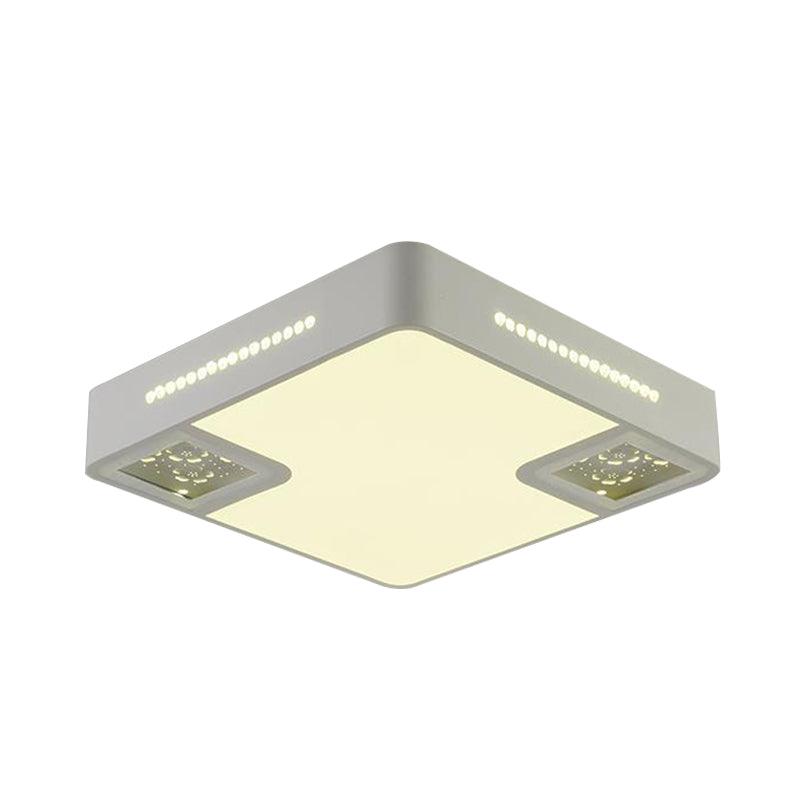 White Square Flush Mounted Light Simple Style Acrylic LED Close To Ceiling Lamp with Crystal Beaded Accent Clearhalo 'Ceiling Lights' 'Close To Ceiling Lights' 'Close to ceiling' 'Flush mount' Lighting' 268817