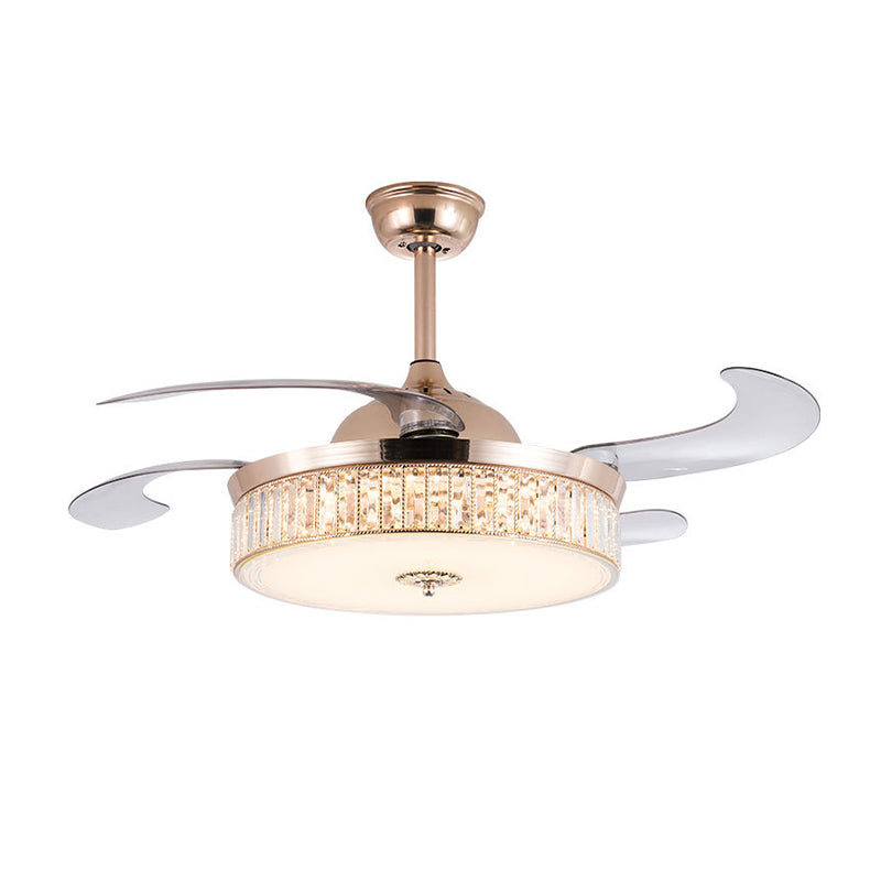 Cylinder Ceiling Fan Light Contemporary Crystal Gold LED Semi Mount Lighting with Remote Control/Wall Control/Remote Control and Wall Control, 15