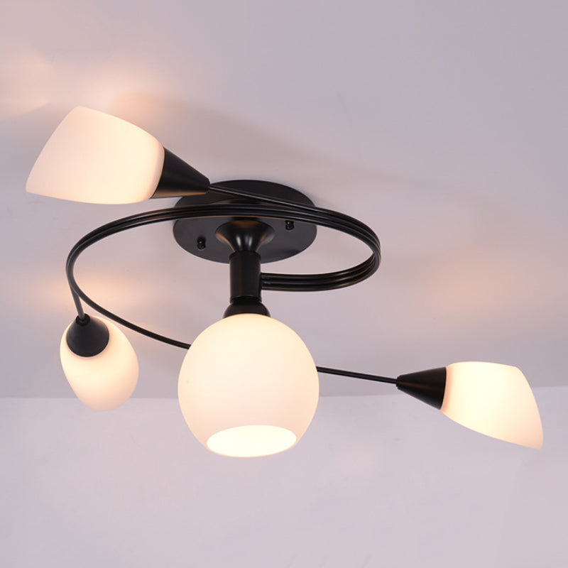Twisted Living Room Semi Mount Lighting Traditional Frosted Glass 4/6 Lights Black/White Ceiling Light 4 Black Clearhalo 'Ceiling Lights' 'Close To Ceiling Lights' 'Close to ceiling' 'Glass shade' 'Glass' 'Semi-flushmount' Lighting' 269543