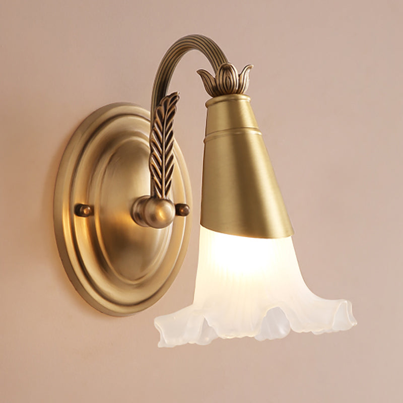 Traditional Style Flower Wall Lamp 1/2-Light Frosted Glass Wall Sconce in Gold for Bathroom Clearhalo 'Wall Lamps & Sconces' 'Wall Lights' Lighting' 269876