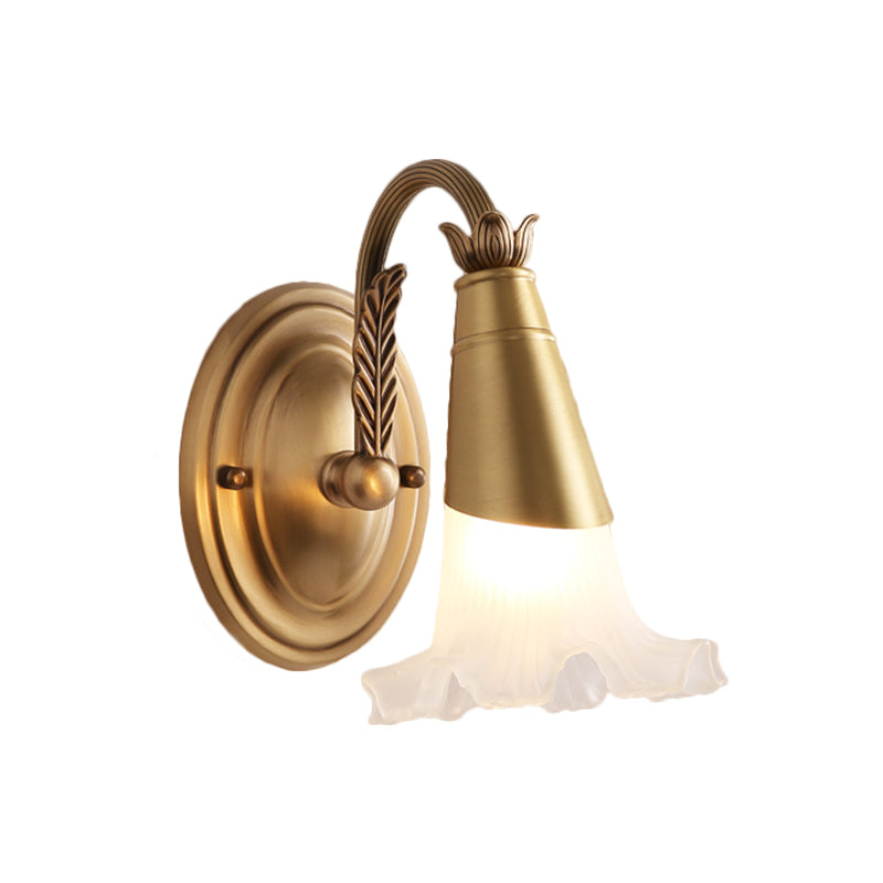 Traditional Style Flower Wall Lamp 1/2-Light Frosted Glass Wall Sconce in Gold for Bathroom Clearhalo 'Wall Lamps & Sconces' 'Wall Lights' Lighting' 269878