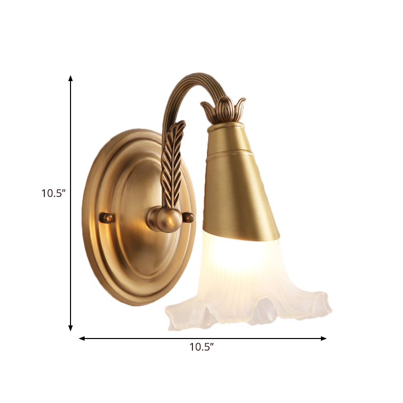 Traditional Style Flower Wall Lamp 1/2-Light Frosted Glass Wall Sconce in Gold for Bathroom Clearhalo 'Wall Lamps & Sconces' 'Wall Lights' Lighting' 269879