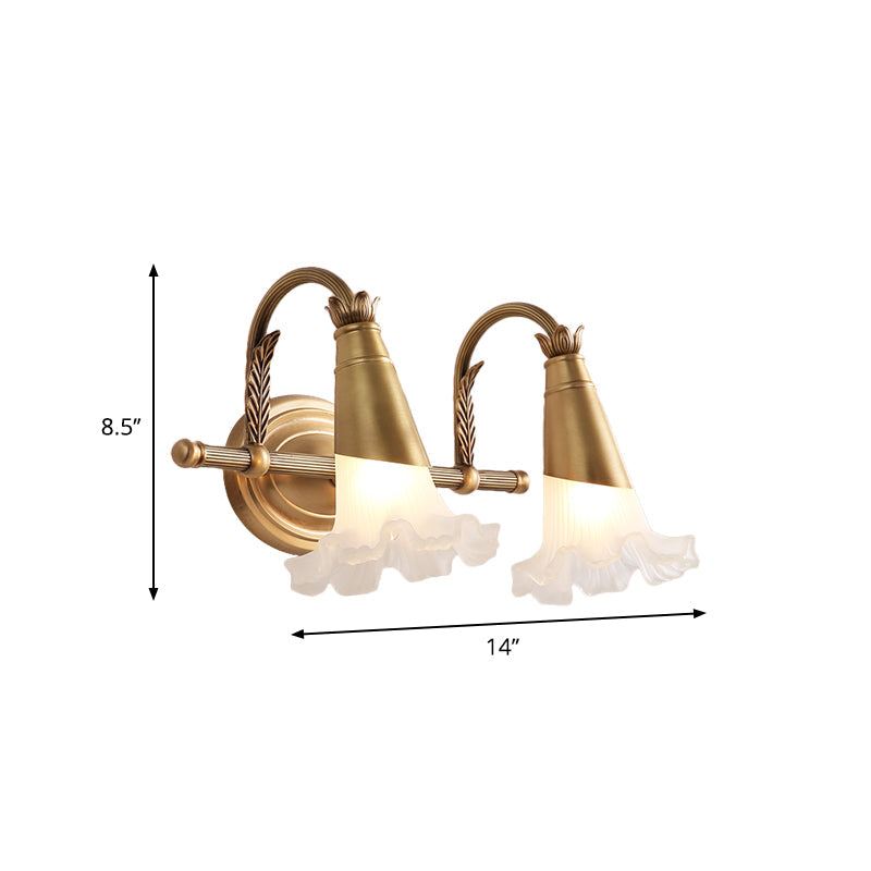 Traditional Style Flower Wall Lamp 1/2-Light Frosted Glass Wall Sconce in Gold for Bathroom Clearhalo 'Wall Lamps & Sconces' 'Wall Lights' Lighting' 269885