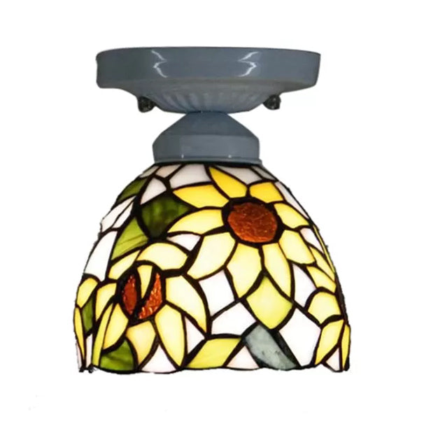 Stained Glass Ceiling Light, Tiffany Sunflower Semi Flush Light for Bedroom, 9