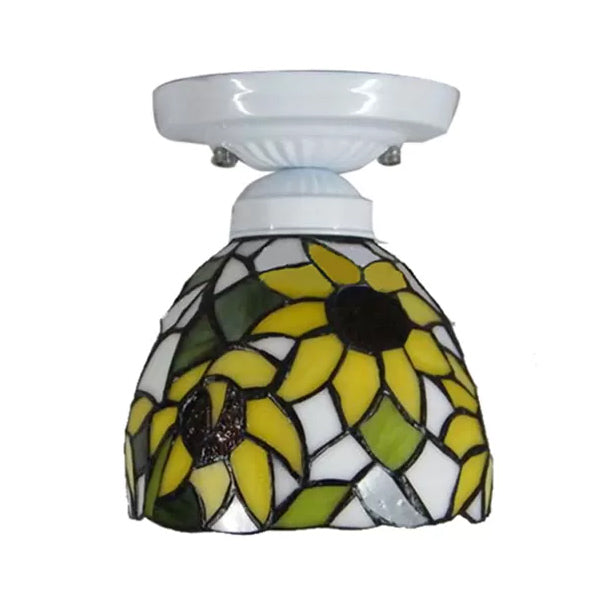 Stained Glass Ceiling Light, Tiffany Sunflower Semi Flush Light for Bedroom, 9