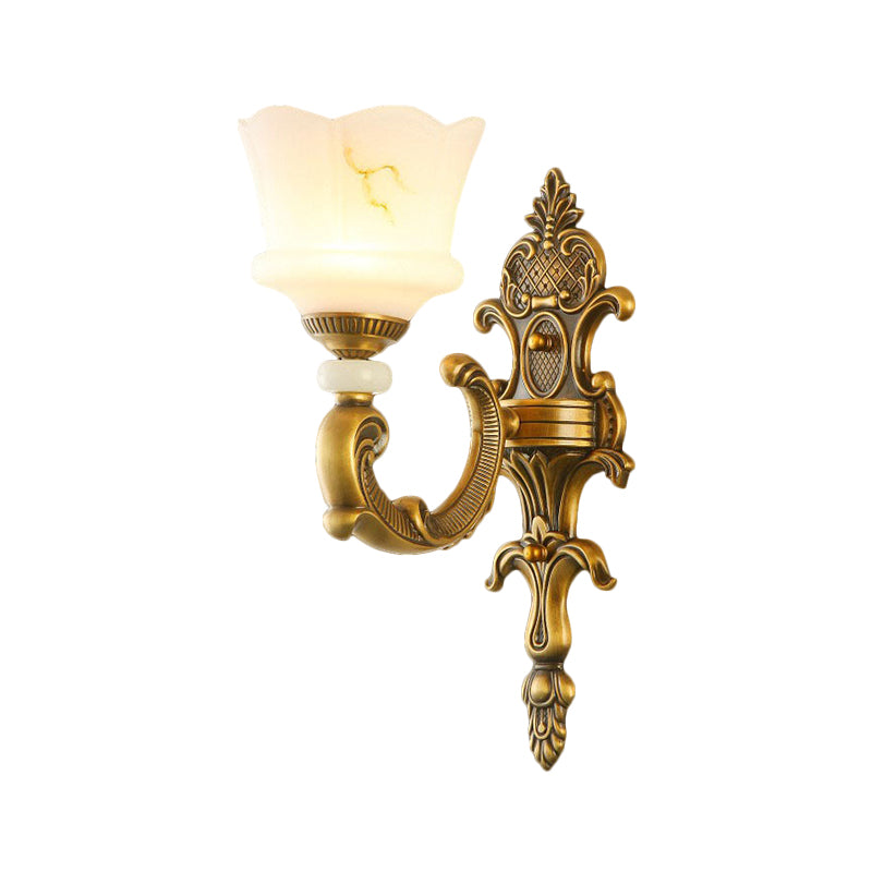 Vintage Style Petal Sconce Light Fixture 1/2-Light Opal Glass Wall Mounted Lamp in Brass for Bedroom Clearhalo 'Wall Lamps & Sconces' 'Wall Lights' Lighting' 270135