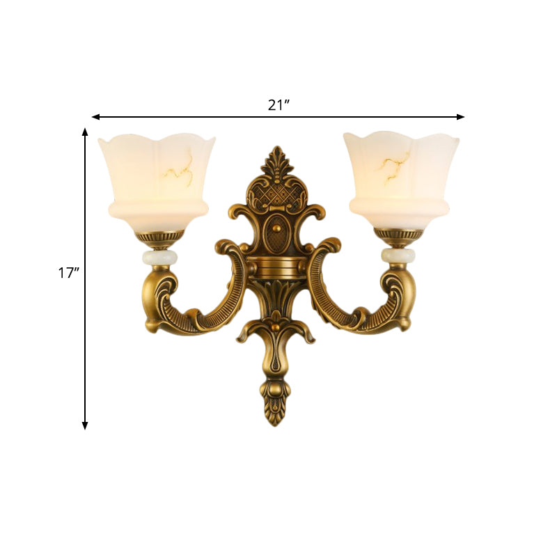 Vintage Style Petal Sconce Light Fixture 1/2-Light Opal Glass Wall Mounted Lamp in Brass for Bedroom Clearhalo 'Wall Lamps & Sconces' 'Wall Lights' Lighting' 270142